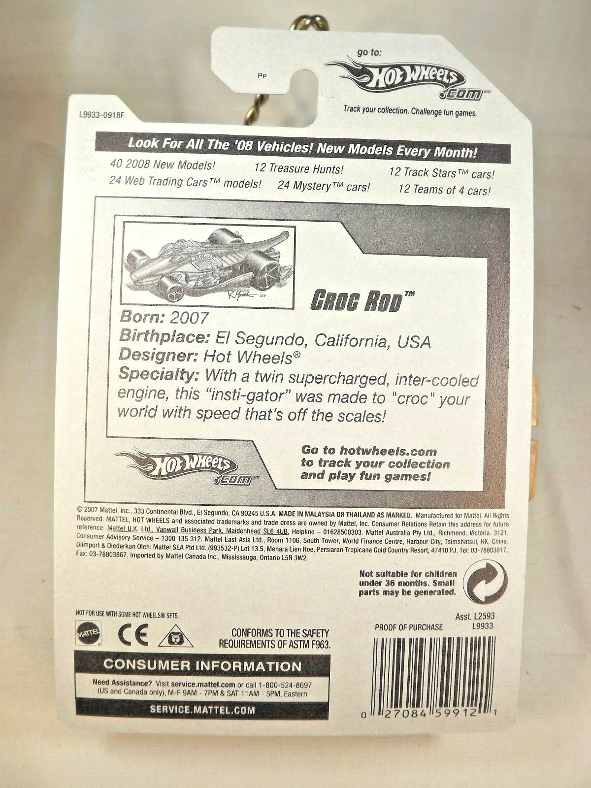 2008 Hot Wheels #18 New Models 18/40 CROC ROD Green-Chrome w/Chrome OH5 Spokes