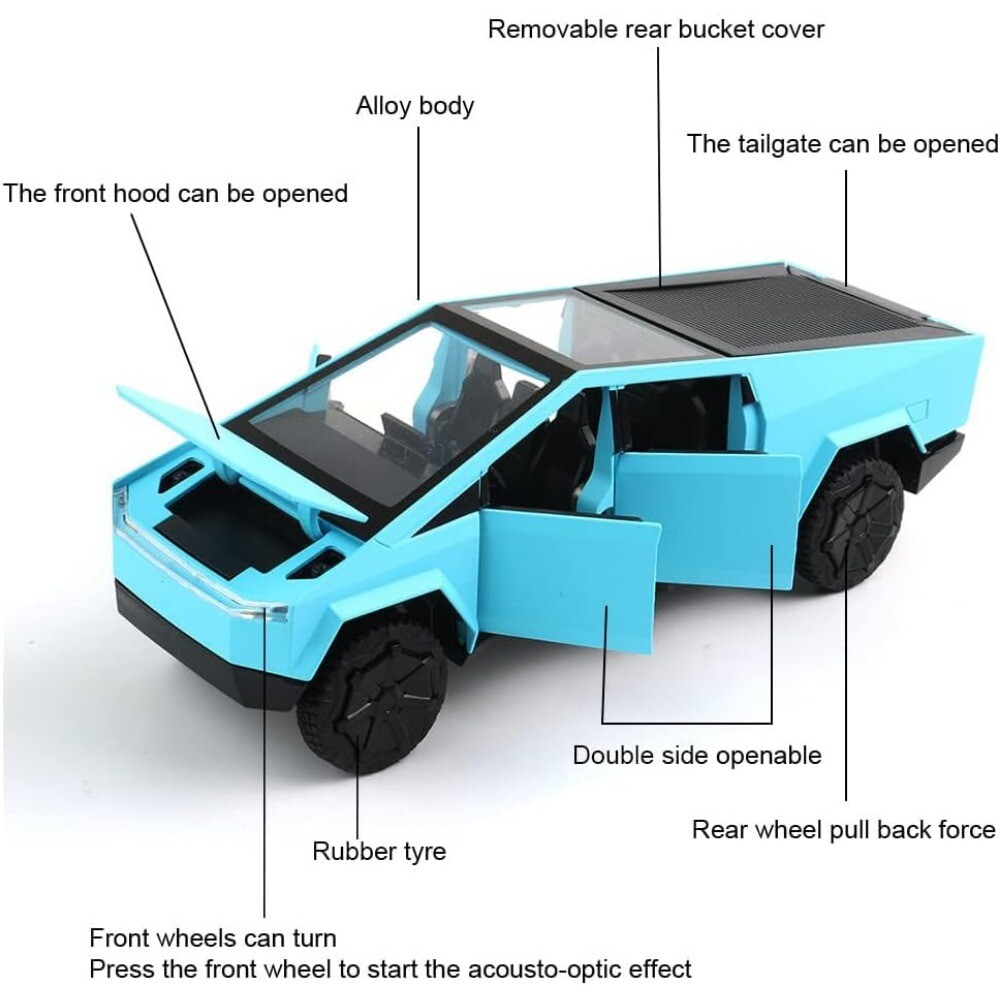 1/32 Scale Tesla Pickup Truck Alloy Car Model Diecast Metal with Sound Light