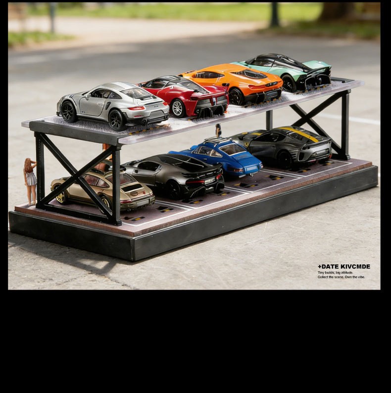 1:64 Scale Diorama Two-Tier Garage Display Case 8 Parking Spots Diecast