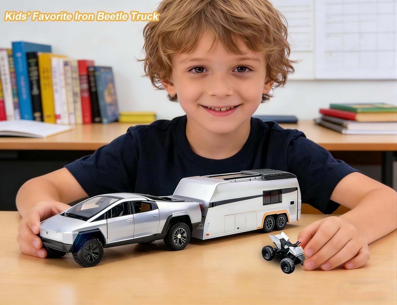 Cyberpickup alloy toy truck set with trailer and motorcycle pull back sound