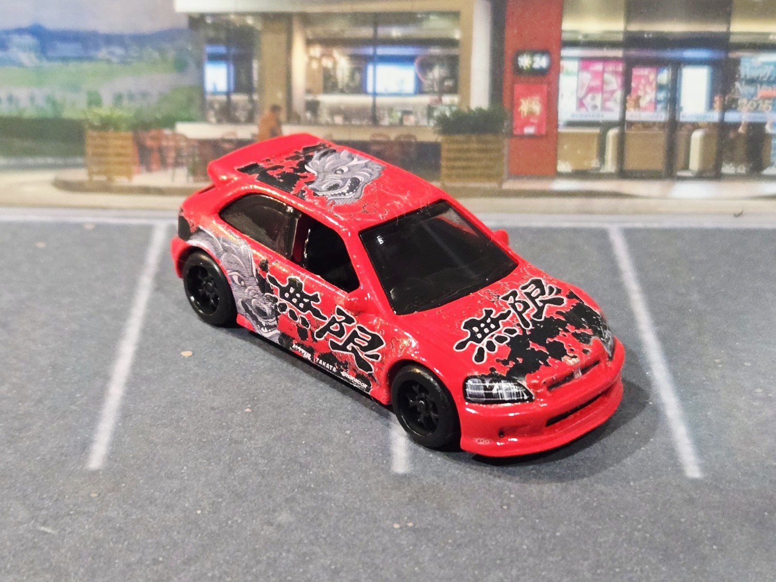 😎👍 CUSTOM Hot Wheels ’99 Honda Civic Type R (EK9) New Red Paint Real Riders
