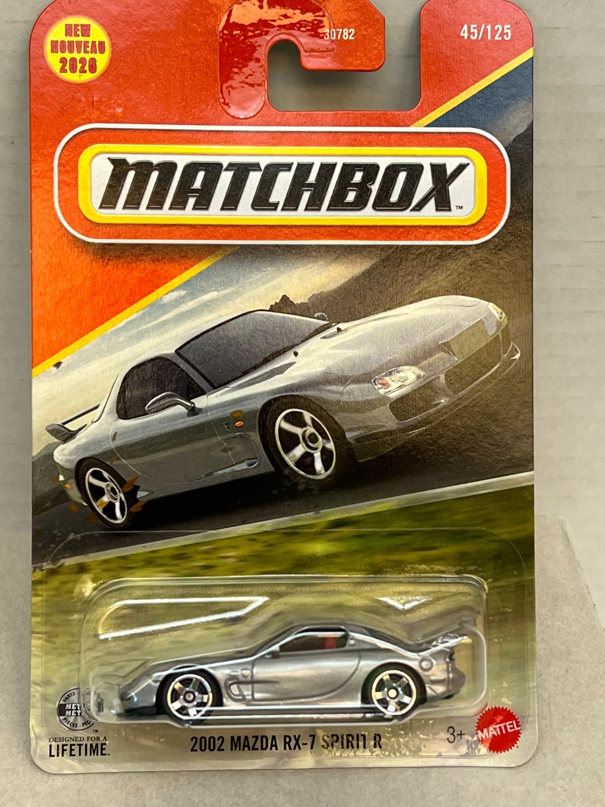 NIP 2026 Matchbox 2002 Mazda RX-7 Spirit R 45/125 Silver MBX Road Trip