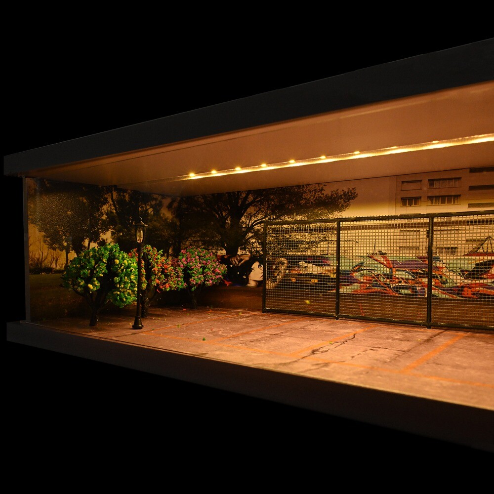Diorama 1/64 Die-Cast Car Garage Model LED Street Parking Lots Display Scene US