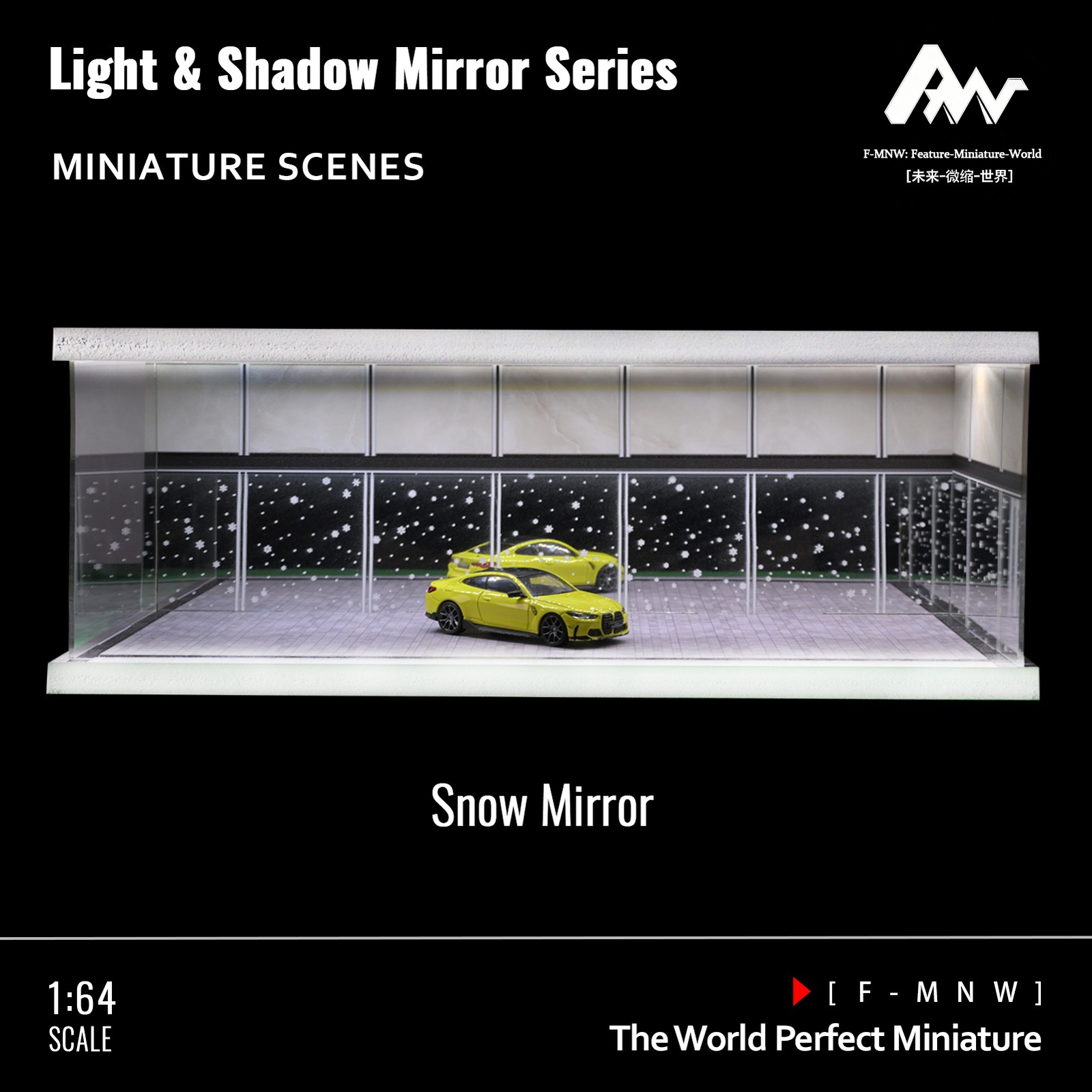 1/64 Diorama Mirror Garage Model 3-Color LED Parking Lot Display Case Building