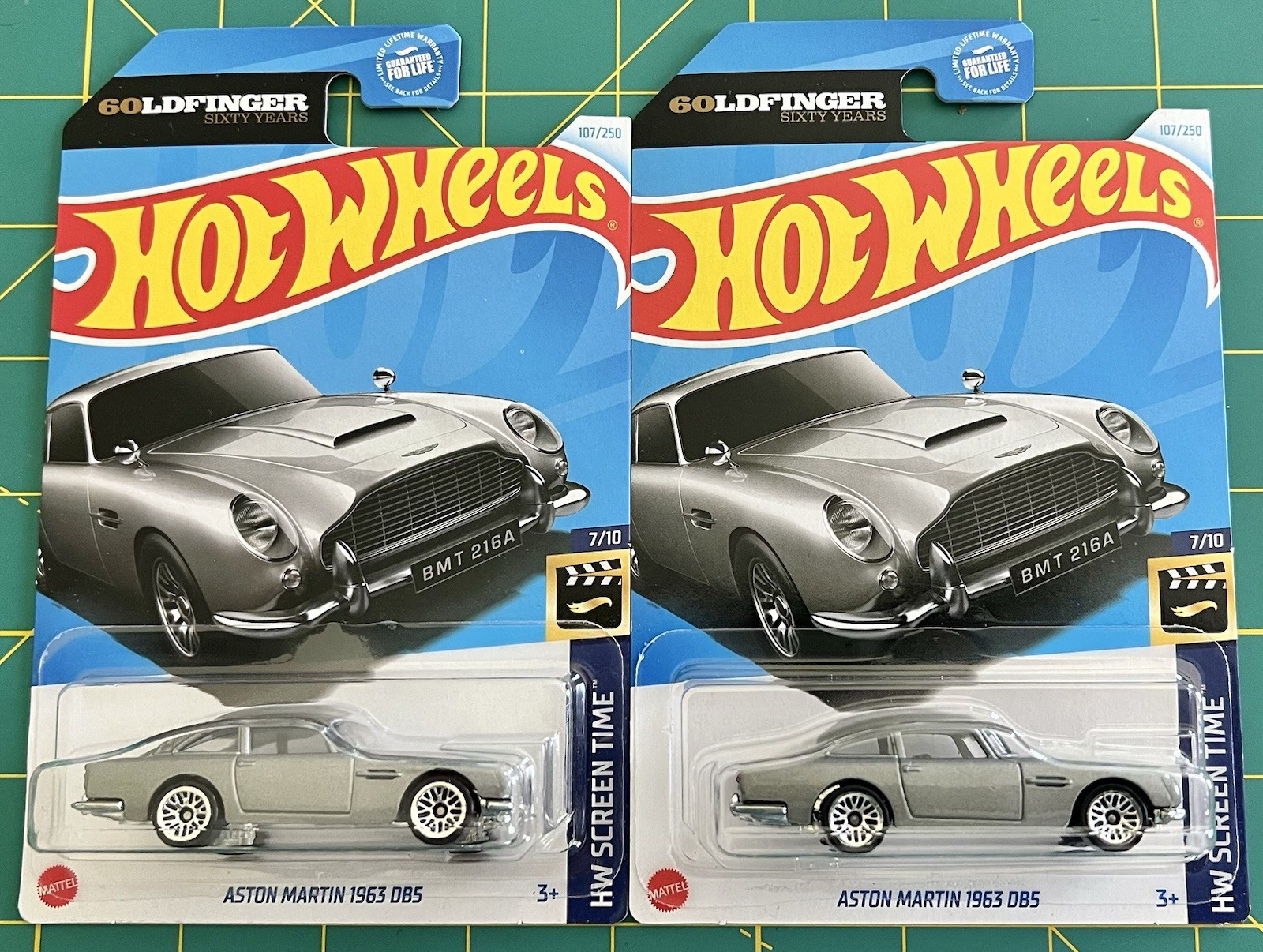 LOT OF 2 – 2024 HOT WHEELS ASTON MARTIN 1963 DB5 HW SCREEN TIME 7/10 JAMES BOND