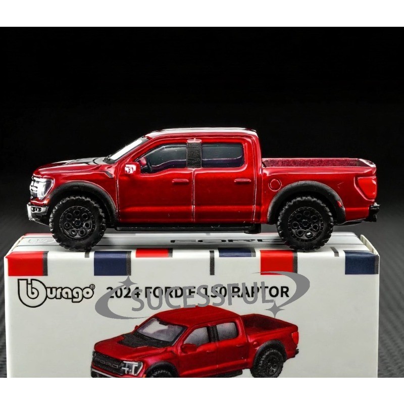 Bburago 1:64 Red 2024 Ford F-150 Raptor Pickup Truck Diecast Model
