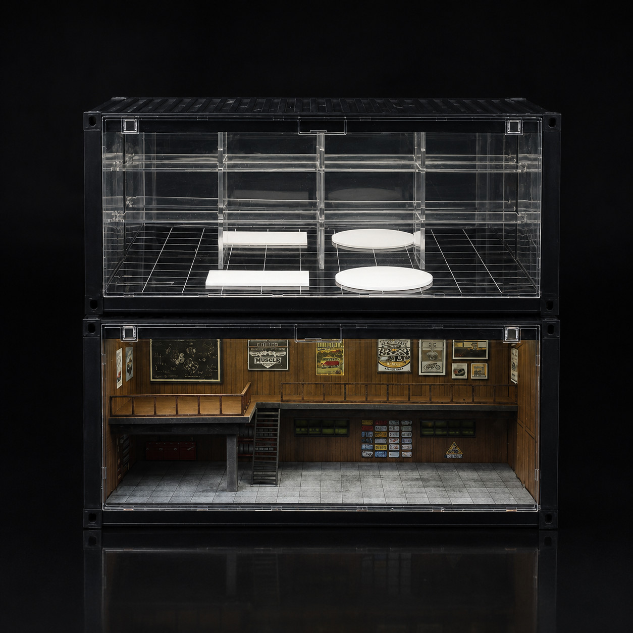 Diorama 1/64 Parking Lot Model LED Lighting Container Garage Display Case Scene