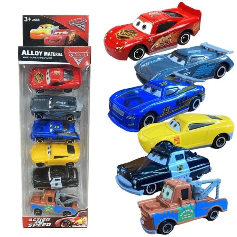 6 Pcs Disney Cars 3 Lightning McQueen Racer Car & Mack Truck Kids Toy Collection