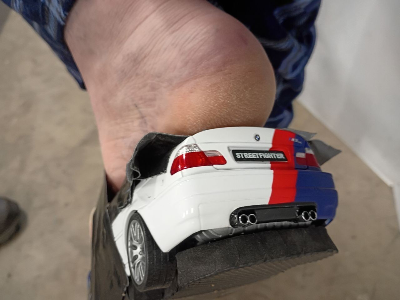 pair of Solido 2000 BMW E46 M3 white 1:18 flip flops crushed cars