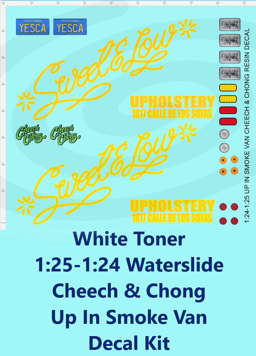White Toner 1:25-1:24 Waterslide Cheech & Chong Up In Smoke Van 3D Resin Decal