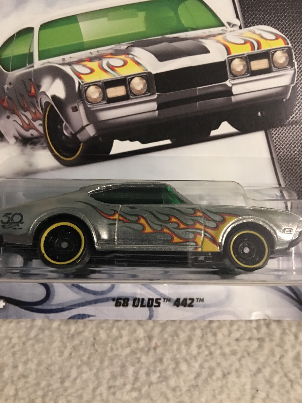 2018 ’68 OLDS 442 FLAMES ZAMAC 50 YEARS 5/8 HOT WHEELS new on card B3