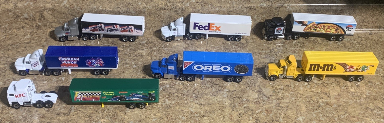Matchbox Super Rigs FedEx, HAWAIIAN PUNCH, M&M’s,OREO, PIZZA HUT, PEPSI LOT OF 7