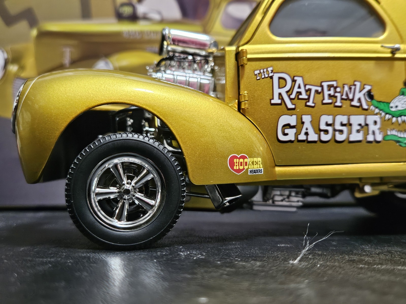 ACME 1:18 SCALE 1940 WILLYS RAT FINK NHRA GASSER. SEWER GREEN!  #A1800919 NEW!!