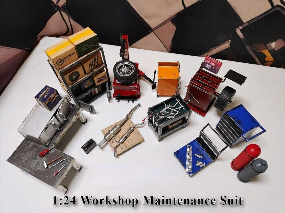 Diorama 1/24 Car Garage Model Car Repair Prop Workshop Tools Scene Display Model