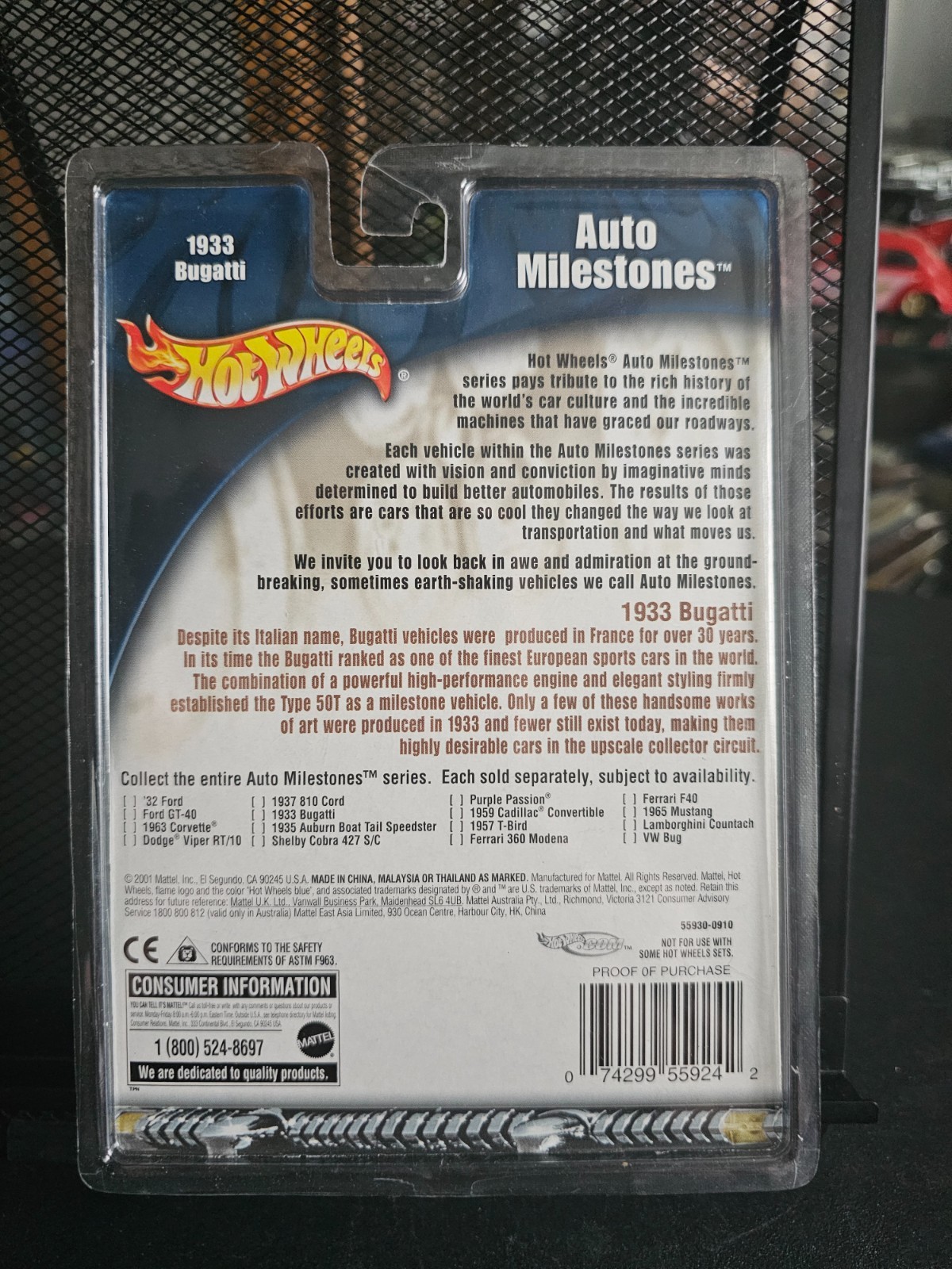 Hot Wheels 1933 Bugatti Auto Milestones 2002 with Real Riders