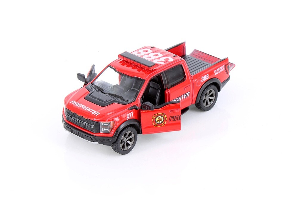 2 PC Kinsmart 2022 Ford F-150 Raptor Police/Fire 1:46 Diecast Toy Truck 5 inch