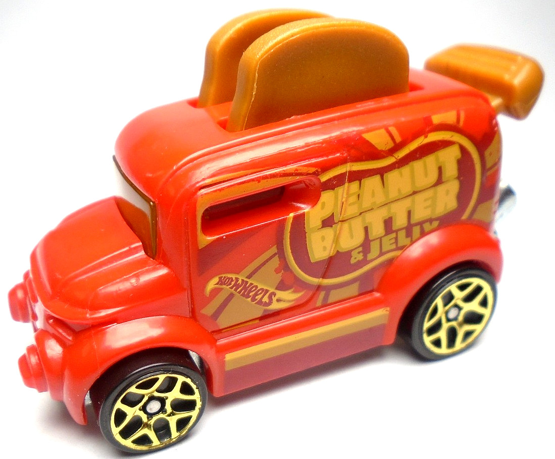 2022 HOT WHEELS ROLLER TOASTER PEANUT BUTTER JELLY RED DIECAST 2 1/2″ CAR BROWN