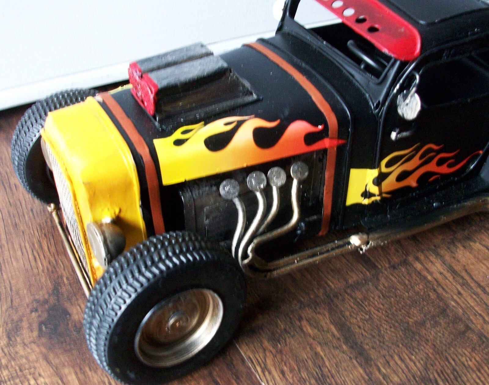 Vintage Style Monster Hot Rat Rod Toy Race Car Model Rustic Tin Metal Flames 12″