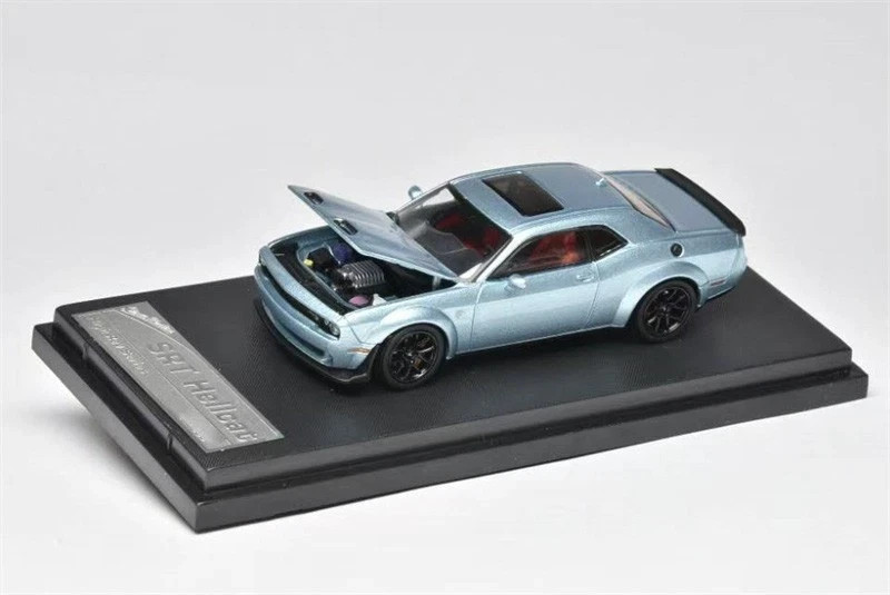 DODGE CHALLENGER SRT HELLCAT HOOD OPENS ICE BLUE 1/64 CAR BY STANCE HUNTERS SH