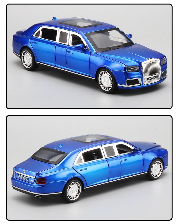 1:24 Aurus Senat Russia Limousine Alloy Diecast Car Model Sound Light Classic Co