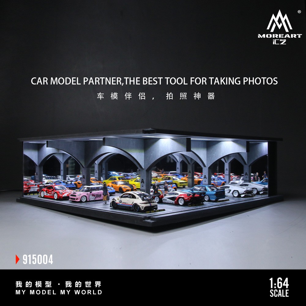 Diorama 1/64 Car Garage Model LED Lighting City Car Parking Lot Scene Model Gift