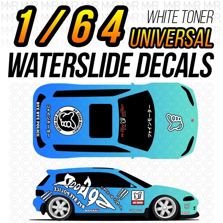 1/64 NO GOOD RACING SHARK Custom White Toner WaterSlide Decal for Hot Wheels