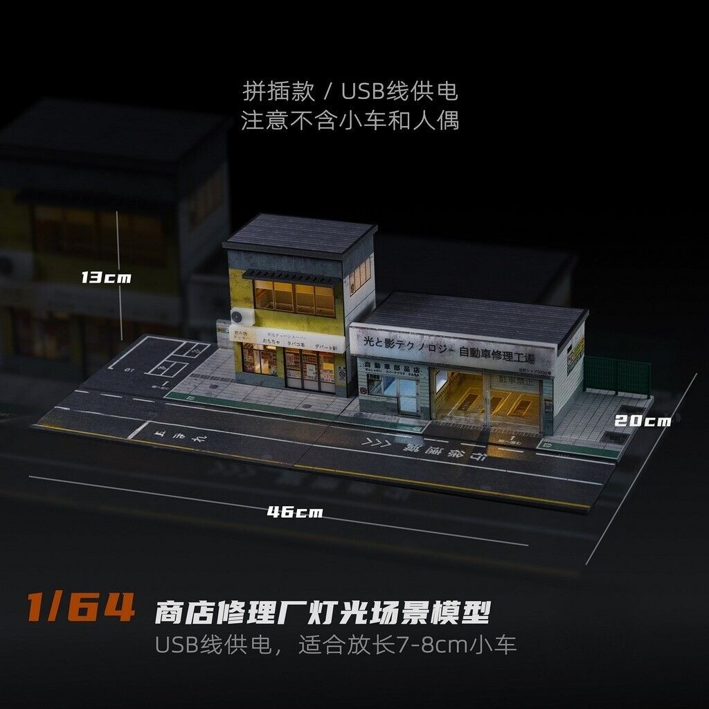 Diorama 1/64 Car Garage Model LED Lights Parking Lots Buildings Scene Case Gifts