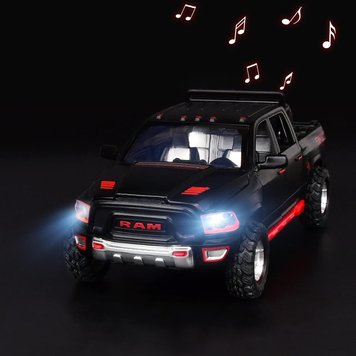Realistic RAM 1500 Diecast Truck Model with Pull-Back Action & Lights – 1:32