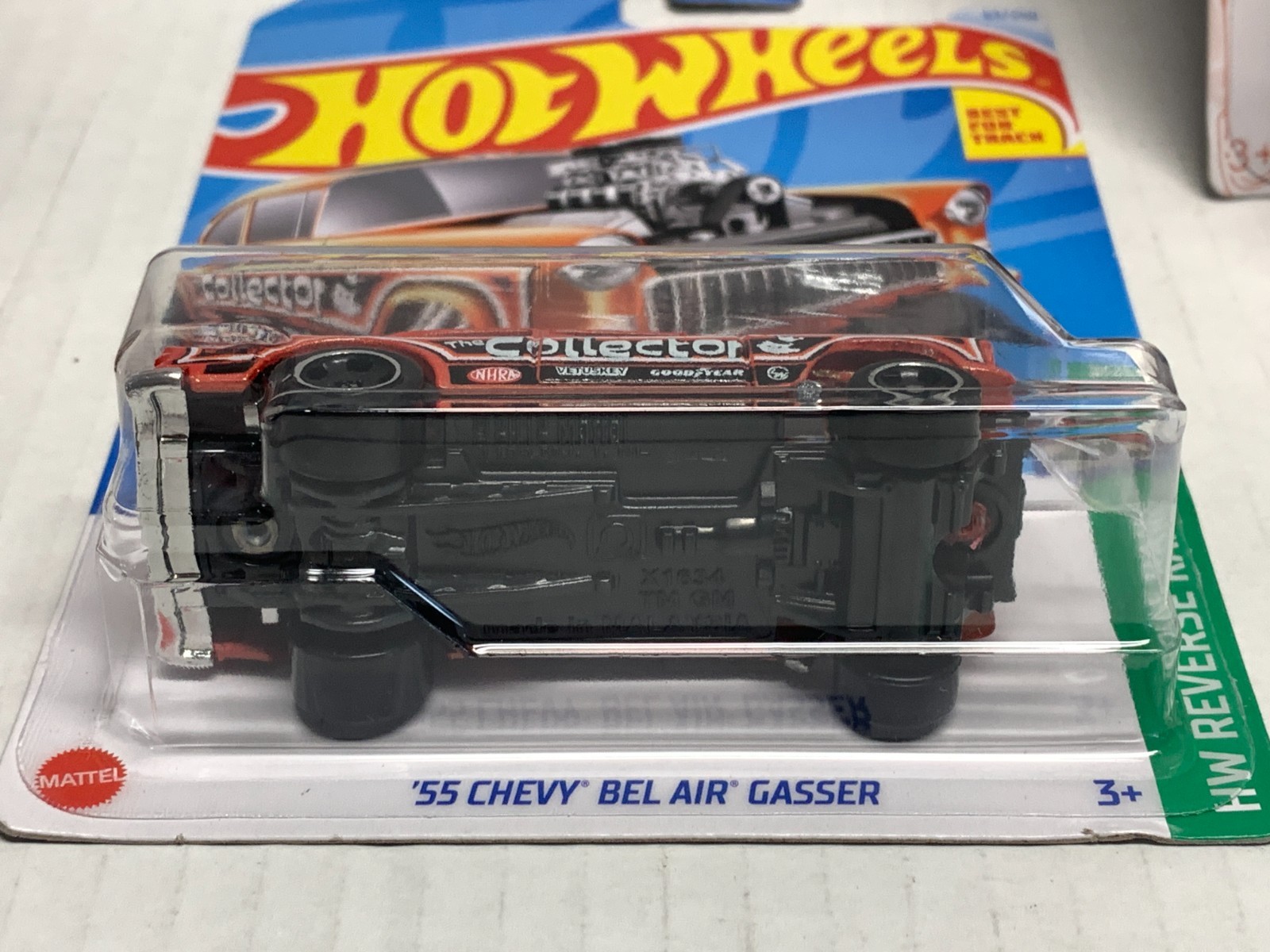 HOT WHEELS 55 CHEVY BEL AIR GASSER X2. 2020 WHITE & 2024 ORANGE.ON CARD