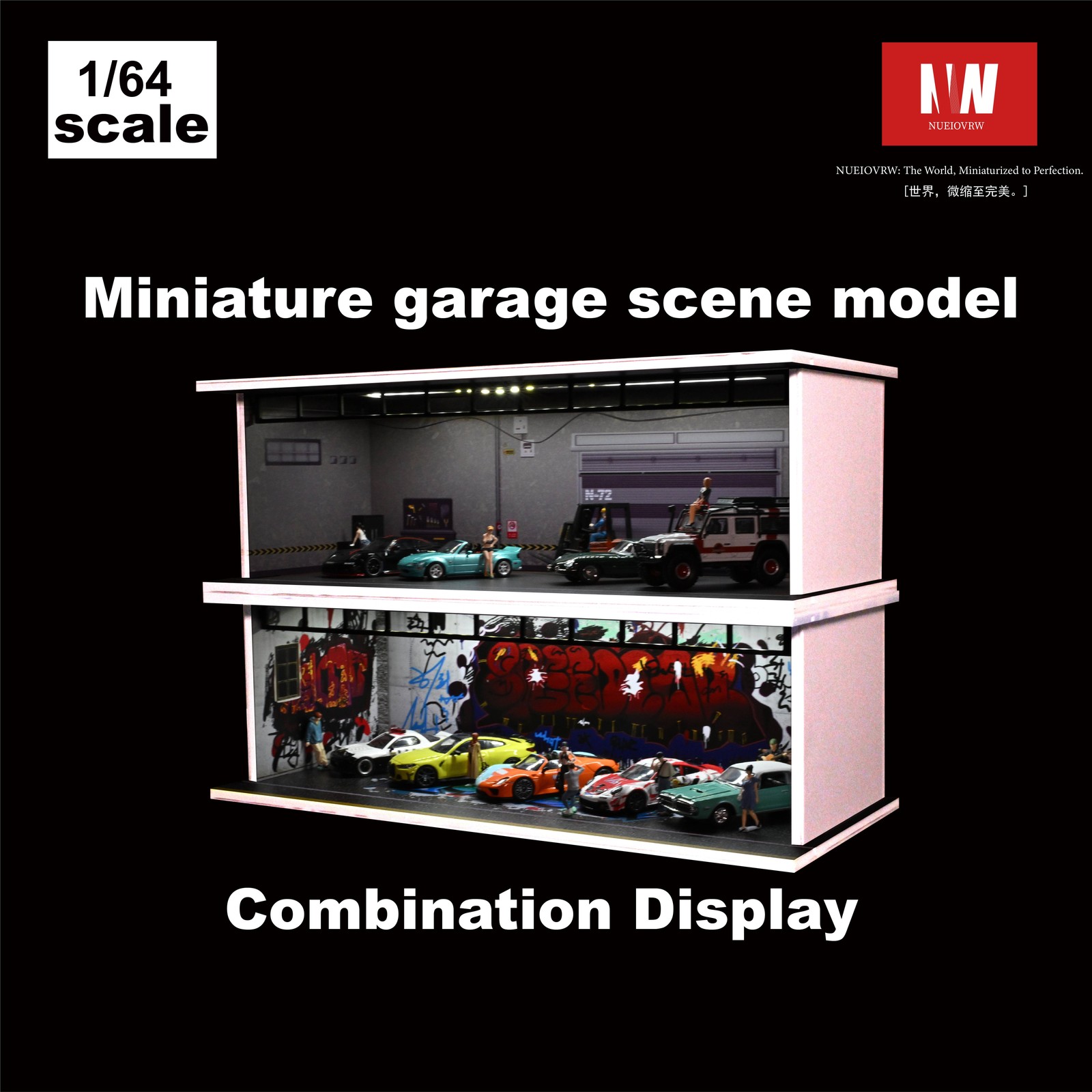 Diorama 1/64 Car Garage Model City LED Repair Shop Street Building Display Model