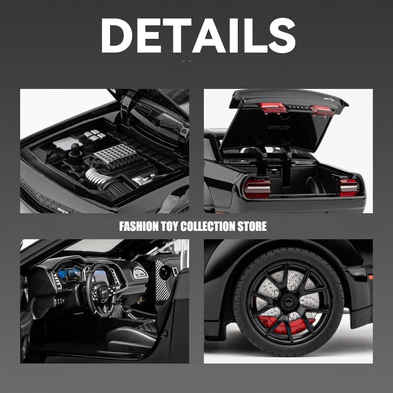 1:24 Dodge Challenger Hellcat Alloy Diecast Toy Car Model Sound Light Pull Back