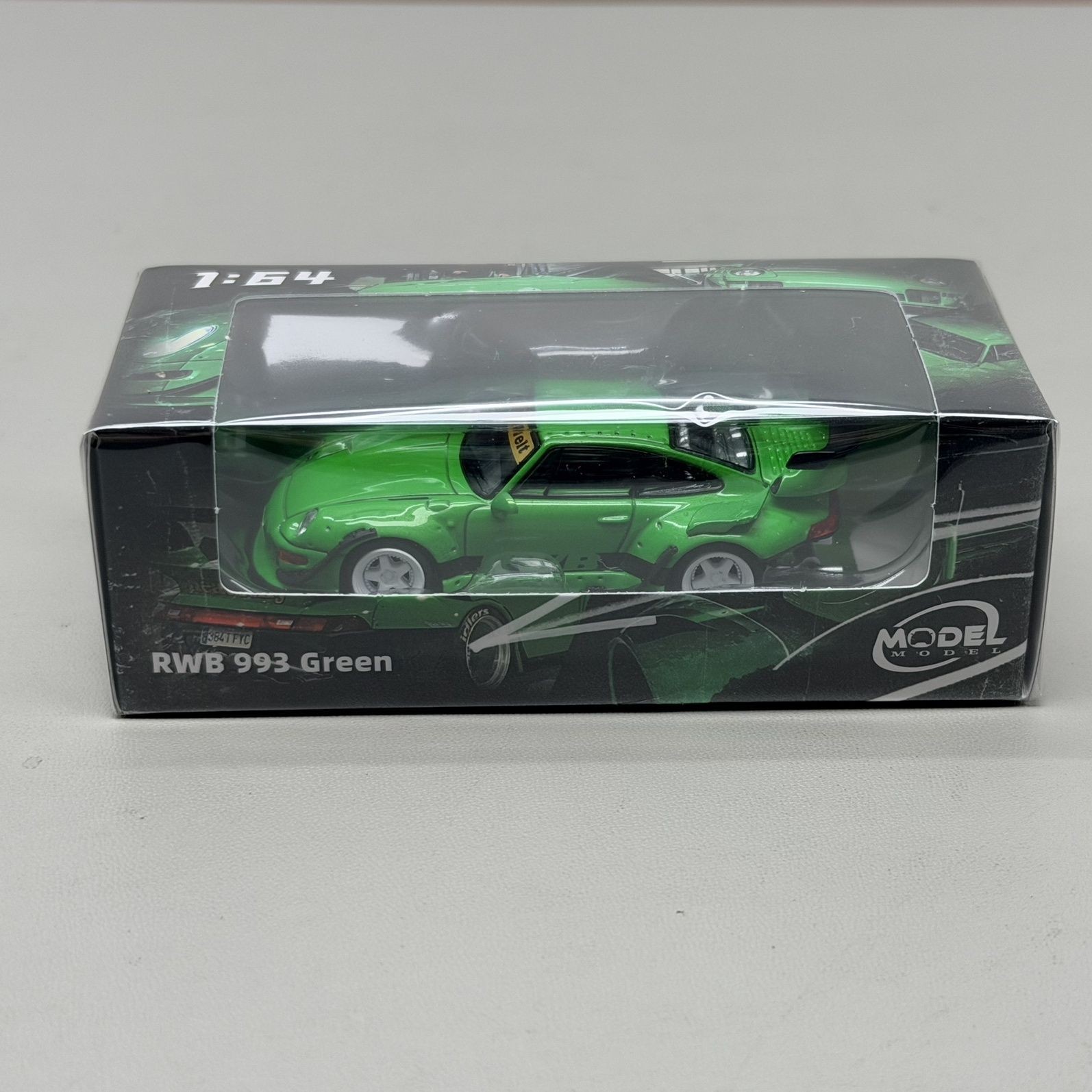 Model Model 1:64 RWB 993 Porsche Widebody Black Green Diecast Car Acrylic Box