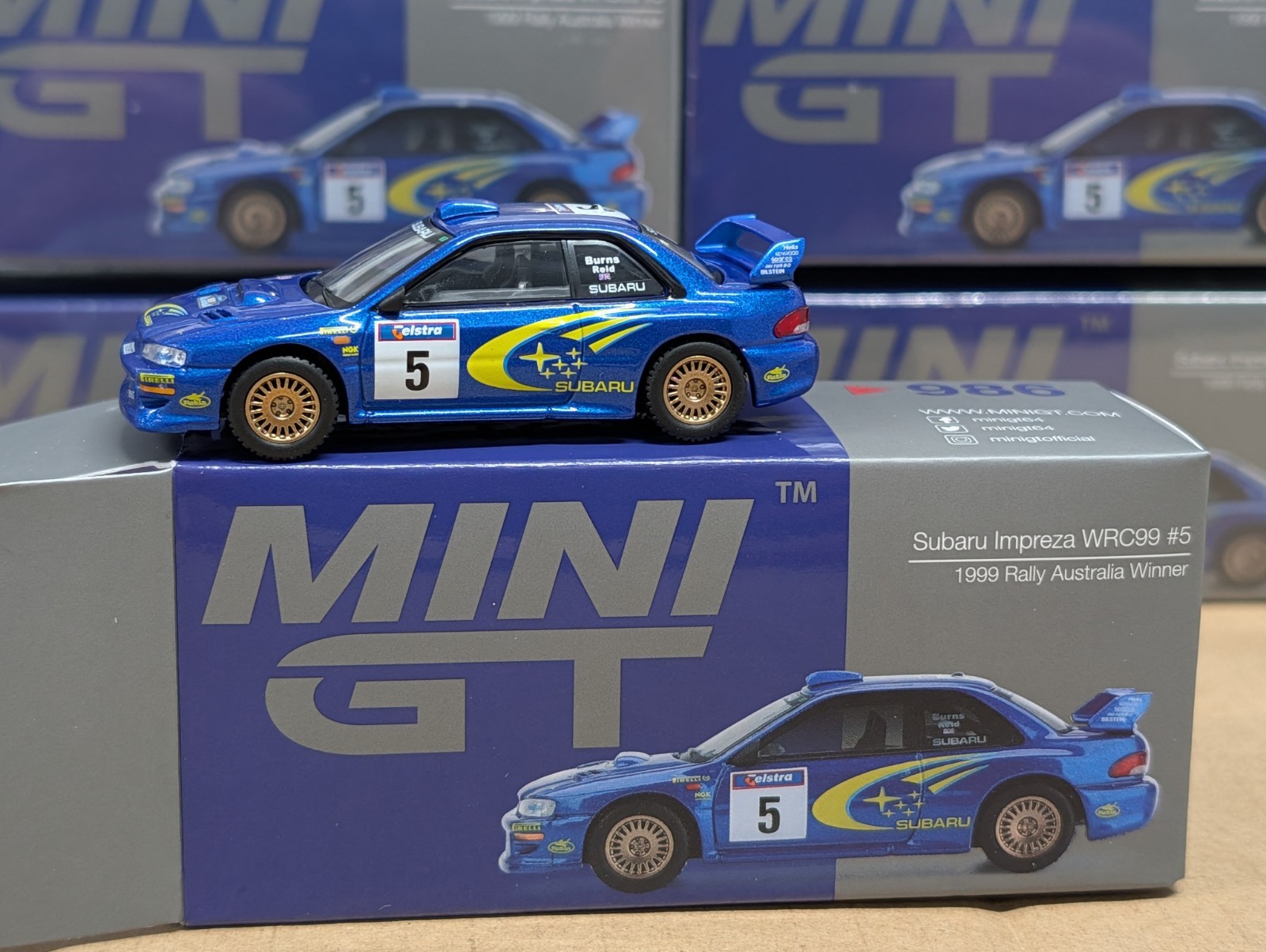 Subaru Impreza WRC99 #5 – 2025 Mini GT – Blue, Rally Australia Winner