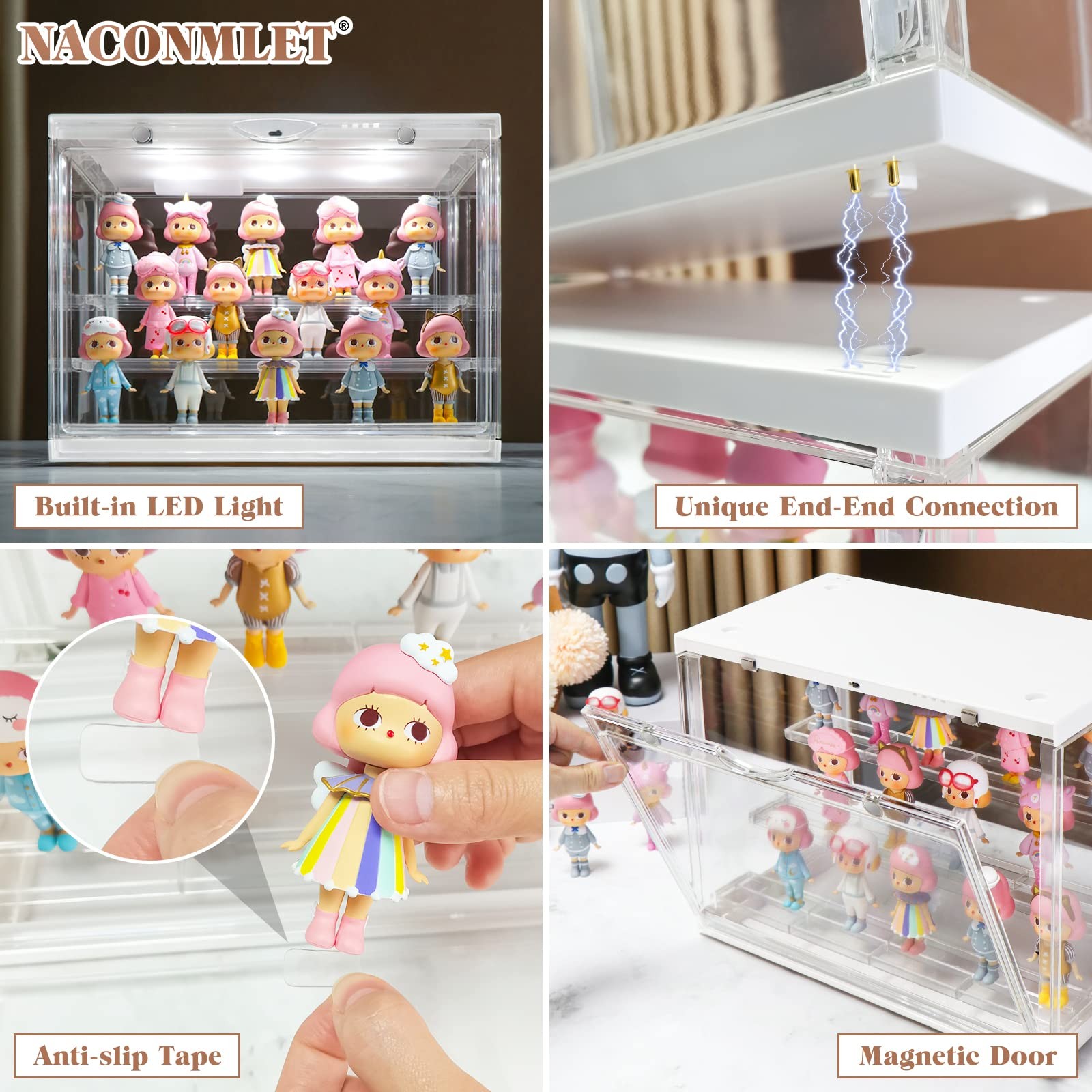 LED Acrylic Display Case for Funko Pop & 3-Tier 11.8″x6.7″x9″inch, White