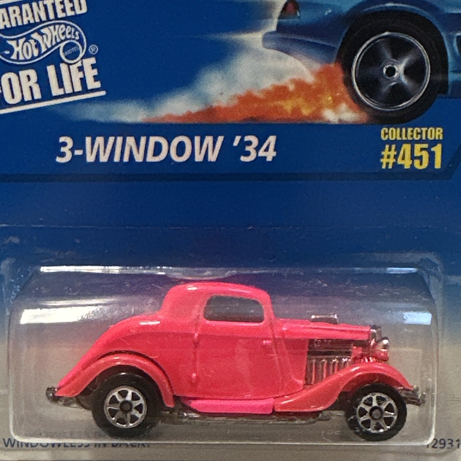 Hot Wheels 3-Window ’34 Hot Wheels Blue Card 1997 Pink 1:64 Diecast Unopened