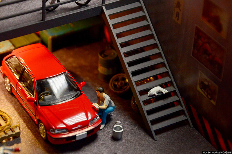 Assemble Diorama 1:64 Double Deck USB LED Lighting Model Car Station – Grey