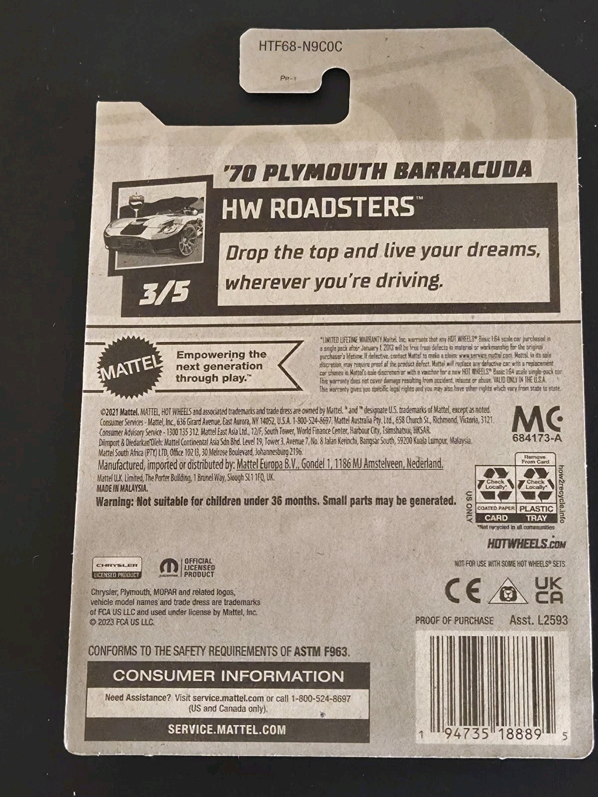 Hot Wheels 2024 Kroger Fry’s Exclusive ’70 Plymouth Barracuda 20/250 Roadsters