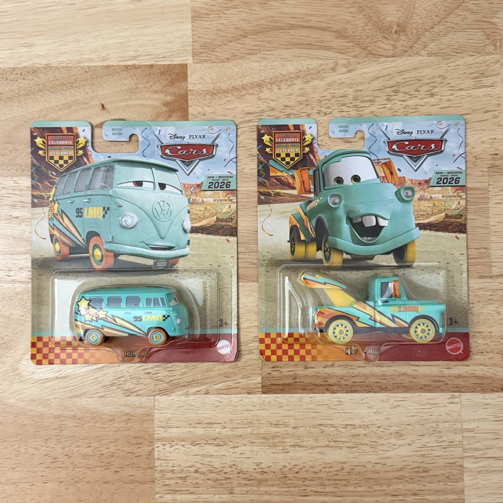 Disney Pixar Cars Fillmore and Mater Race to Celebrate Diecast SHIP FAST 2 pcs