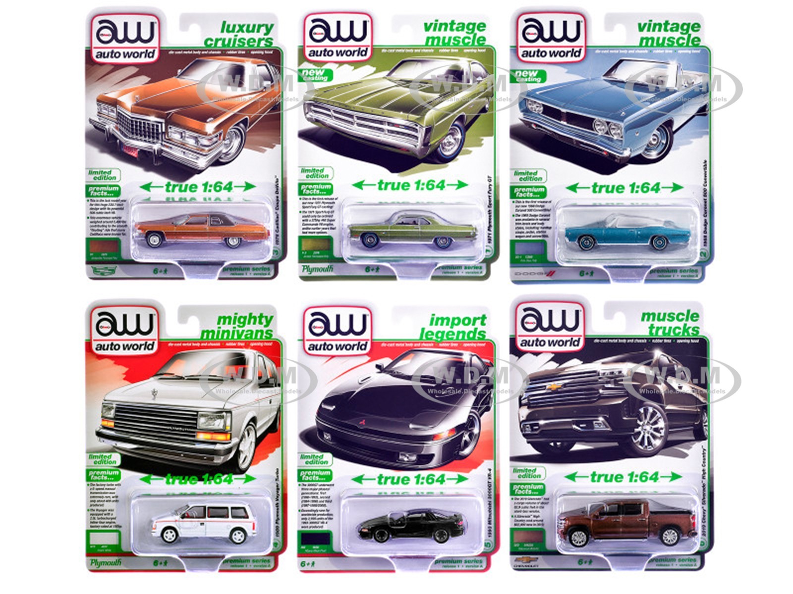 AUTO WORLD PREMIUM 2026 RELEASE 1, 6 PC SET A 1/64 DIECAST BY AUTO WORLD 64532 A