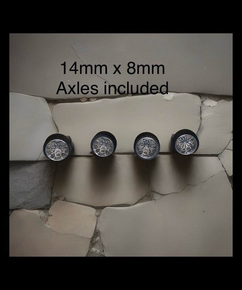 1/64 wheels for lifted 4×4 off-road Diecast trucks 14mm x 8mm wide with axle