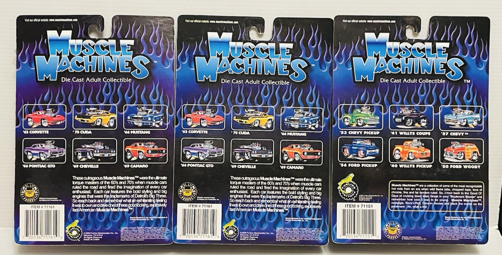 3 Muscle Machines ’55 Nomad ’57 Chevy ’53 Chevy PU 1:64 scale Die Casts Sealed.