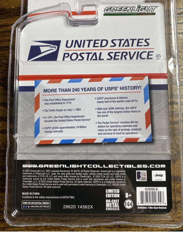 GREENLIGHT 29998 1:64 1971 JEEP DJ-5 UNITED STATES POSTAL SERVICE USPS