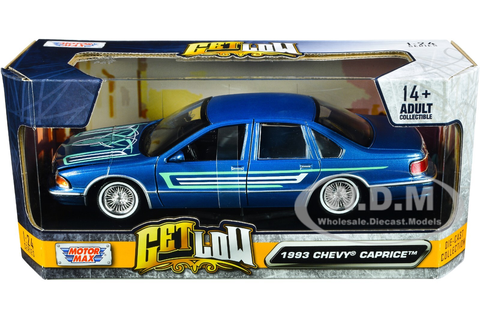 1993 CHEVROLET CAPRICE LOWRIDER BLUE GET LOW 1/24 DIECAST CAR MOTORMAX 79022