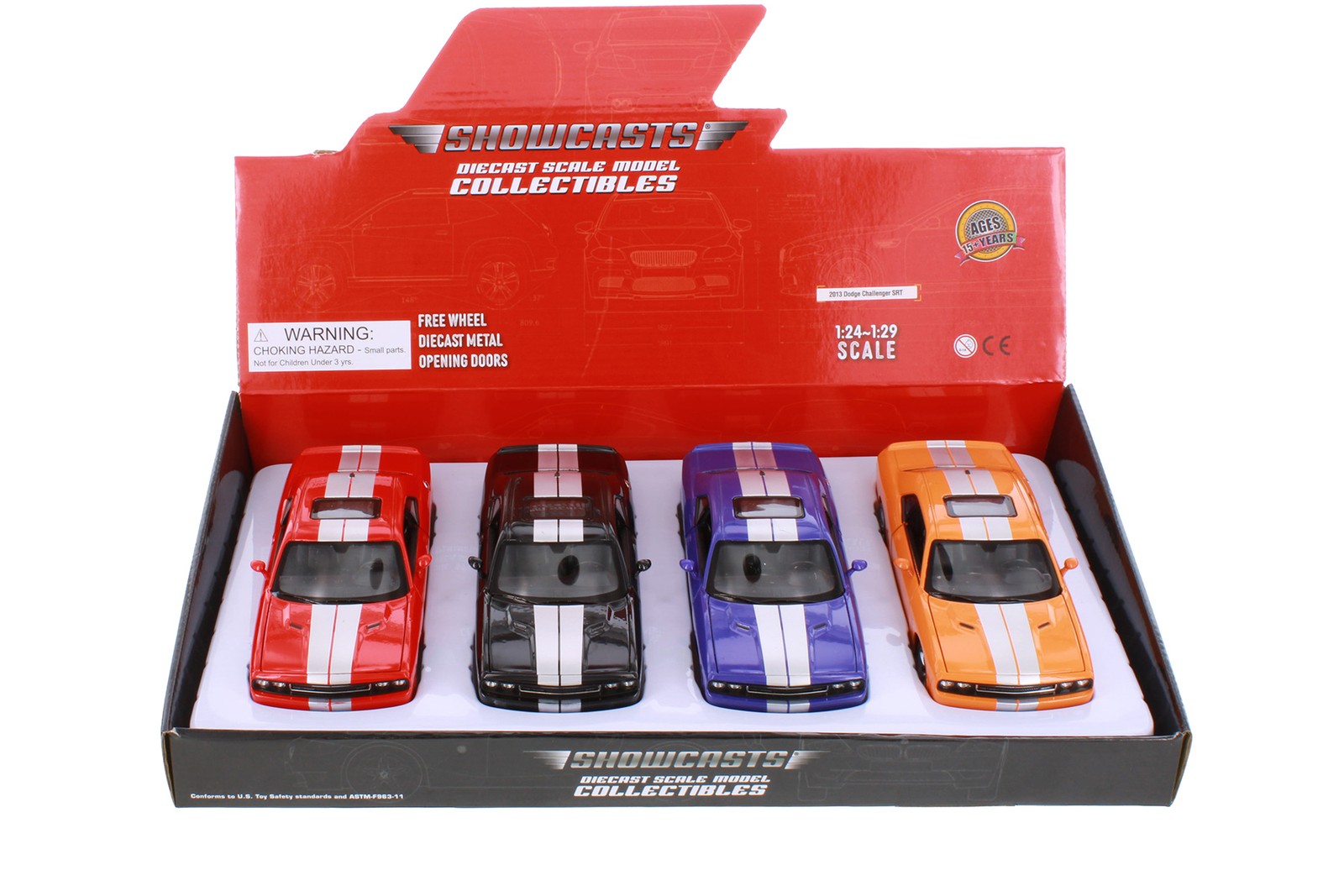 BOX OF 4 2013 DODGE CHALLENGER SRT HARD TOP 1/24 DIECAST CAR SHOWCASTS 24049/4D