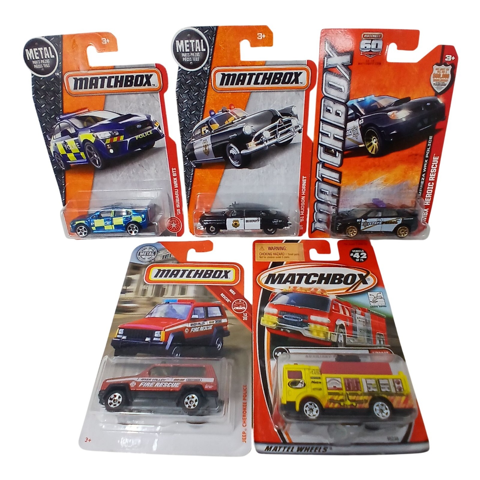 5 Matchbox DieCast Cars Police Fire Rescue Vehicles Airport Alarm Vintage #D33