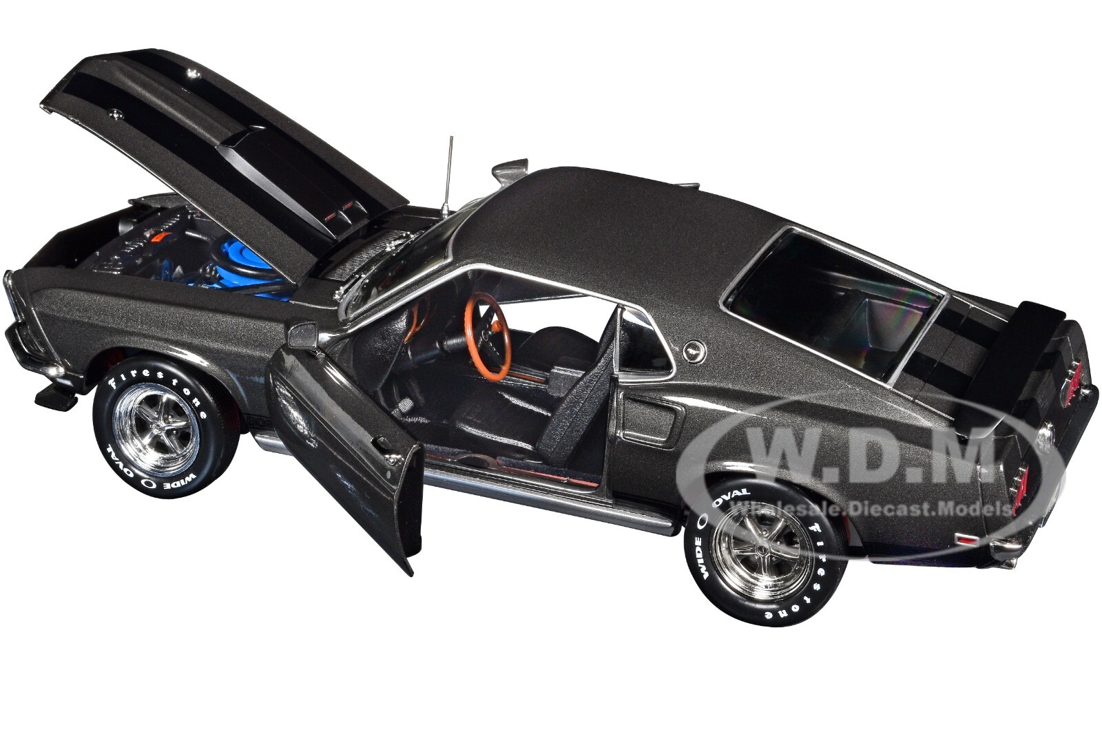 1969 FORD MUSTANG DARK GRAY “JOHN WICK” 1/18 DIECAST MODEL BY AUTO WORLD AWSS145