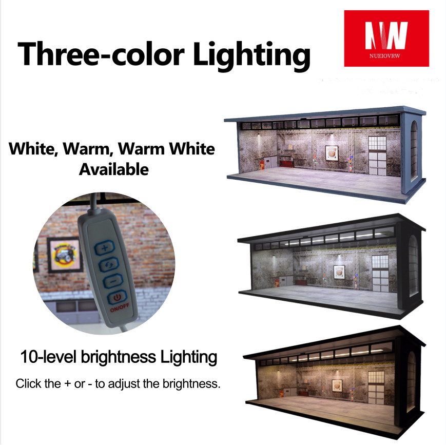 Diorama 1/64 Diecast Garage Showroom Model LED Parking Lot Model Display Case US