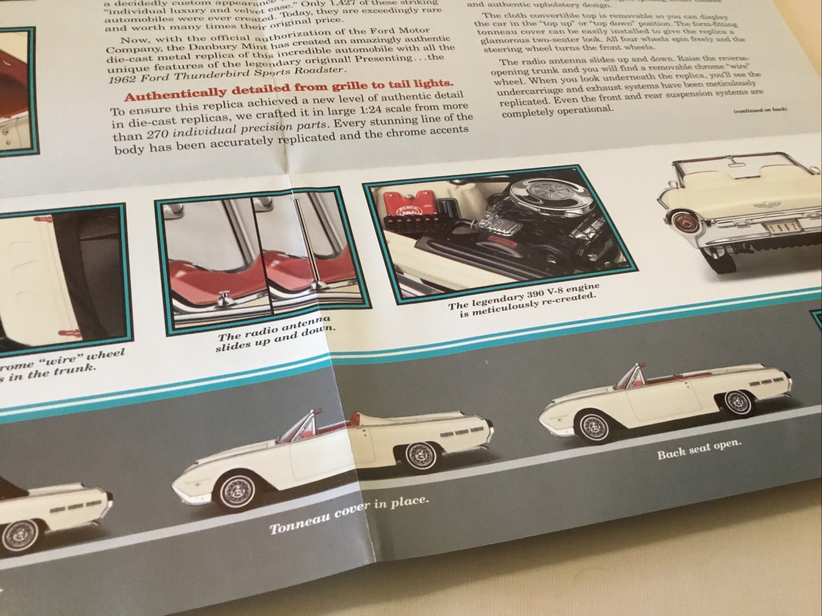 Danbury Mint 1962 Ford Thunderbird Sports Roadster Brochure Paperwork Only 1:24