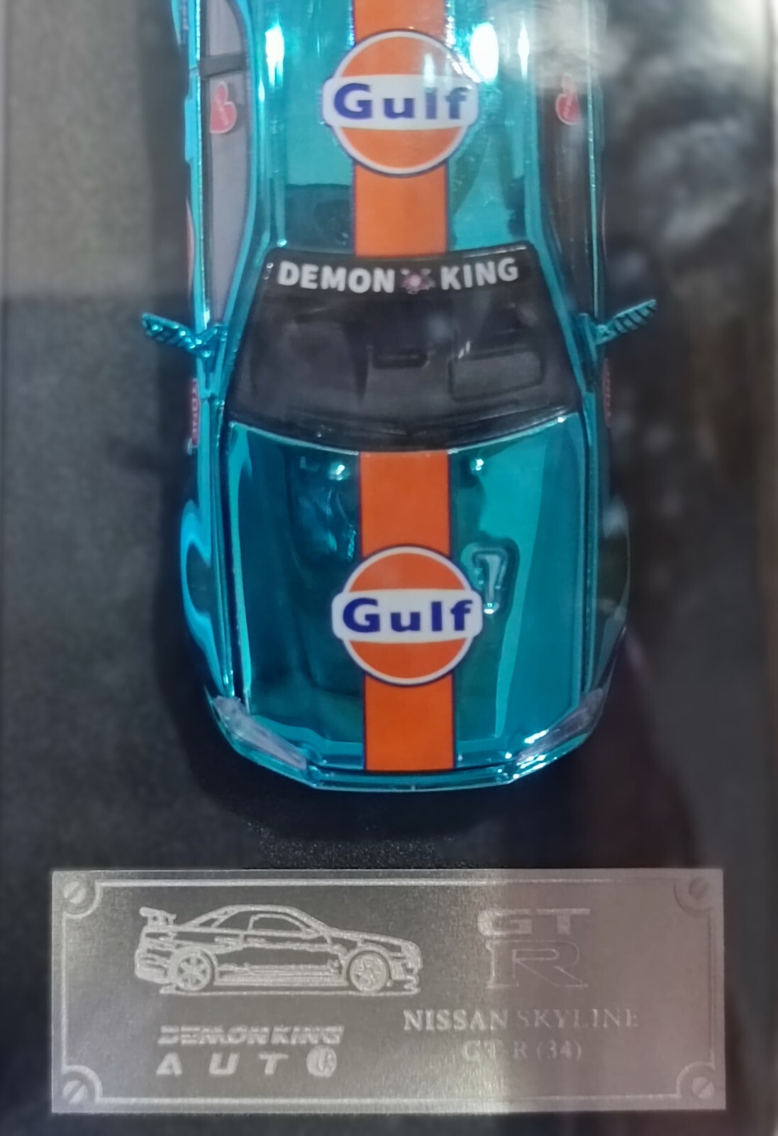 Demon King Auto Nissan GT-R R34 Gulf Chrome Blue 1/64 Diecast Model 2024 NIB