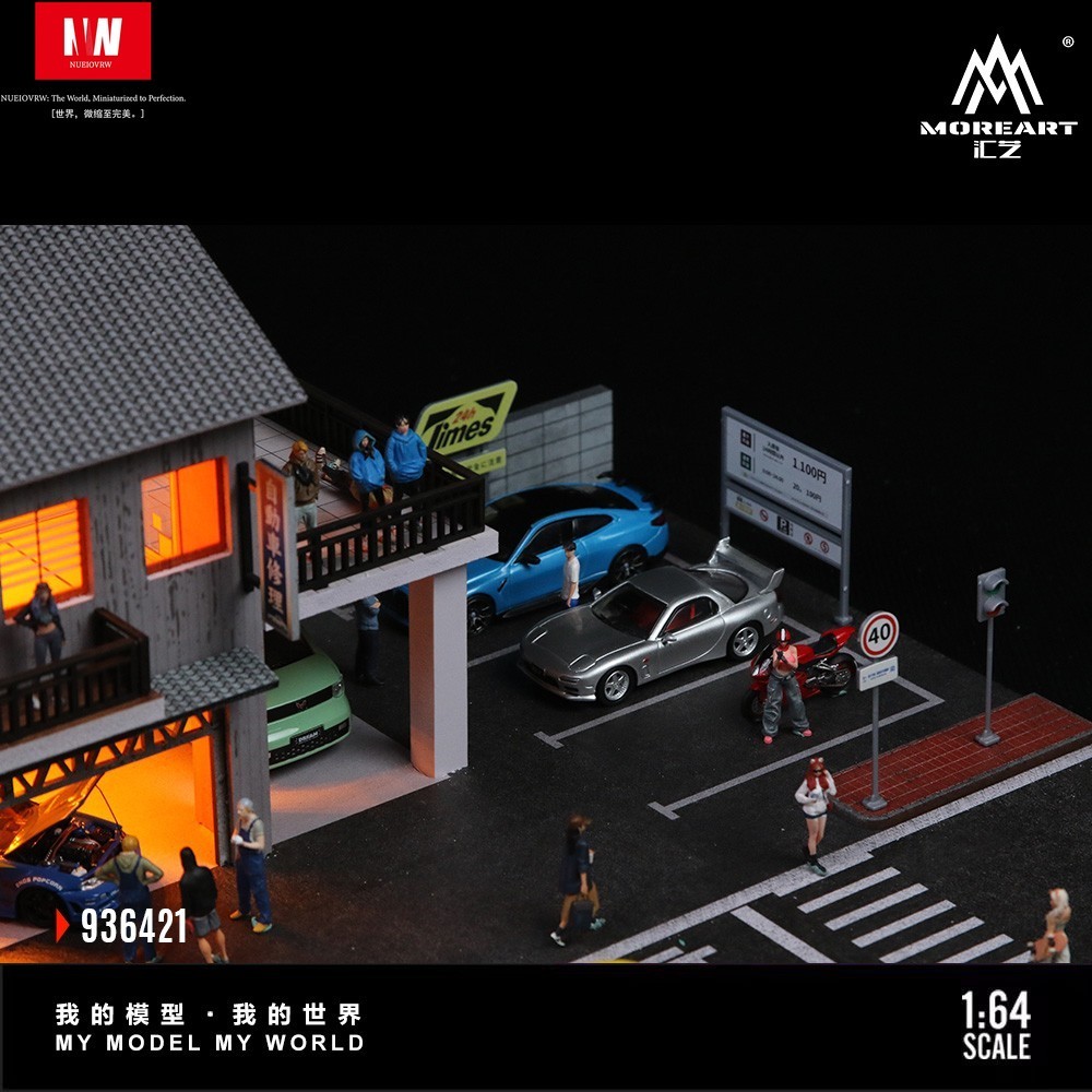 Diorama 1/64 Scale Car Garage Model LED Japanese Street Building Shop Display US